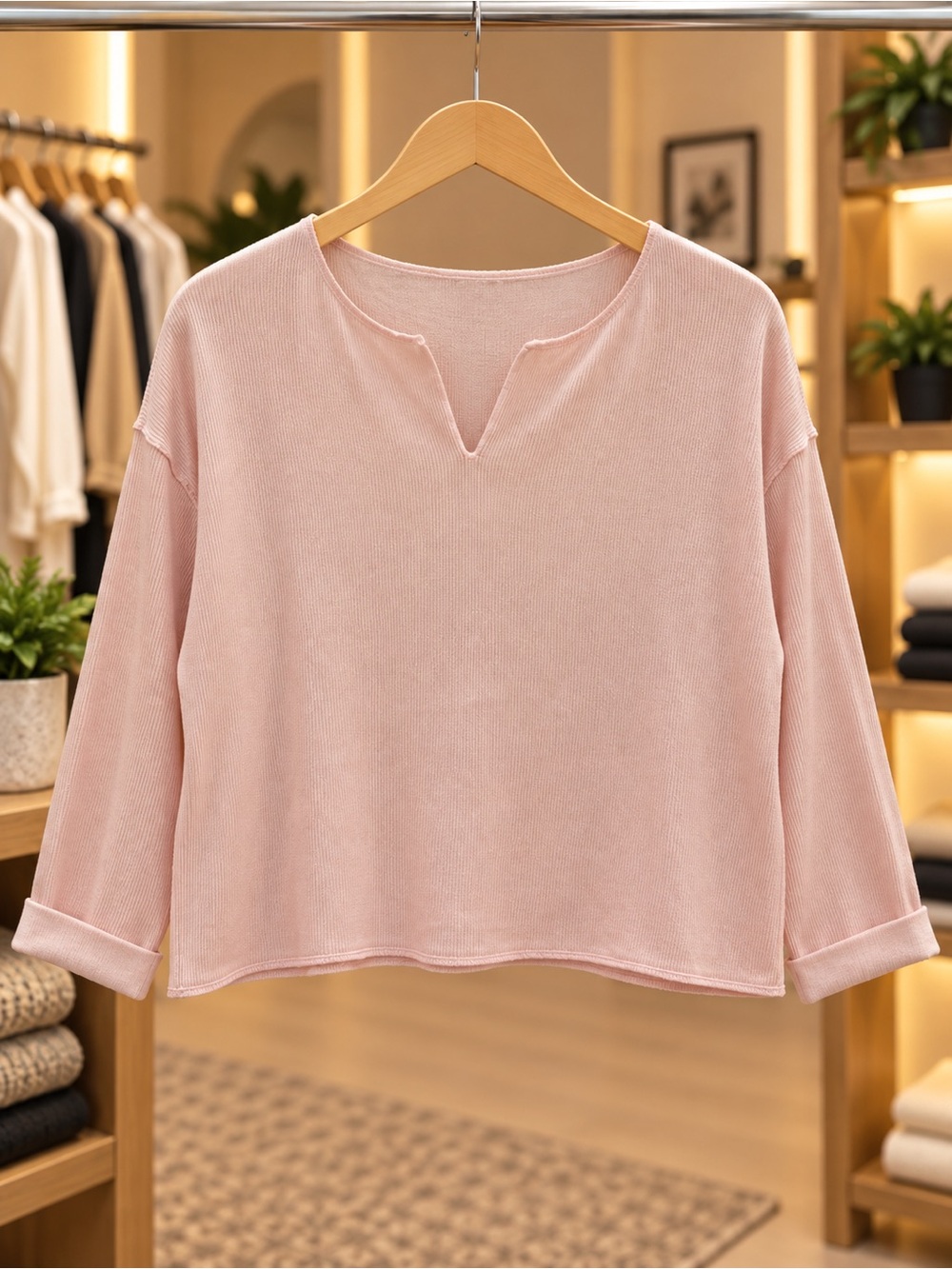 miami Pastel Pink Split-Neck Knit Top